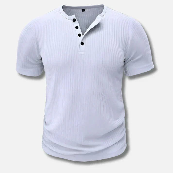 Men's Slim-Fit Henley T-Shirt with Button Closure