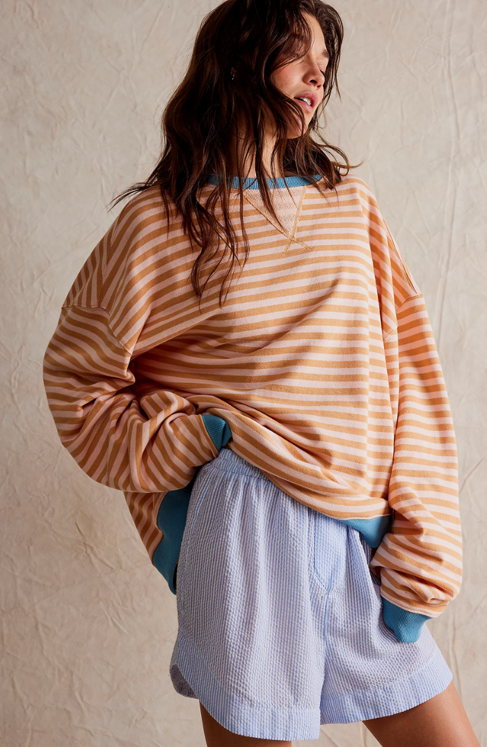 Women's Oversized Pinstripe Sweatshirt with Drop Shoulders