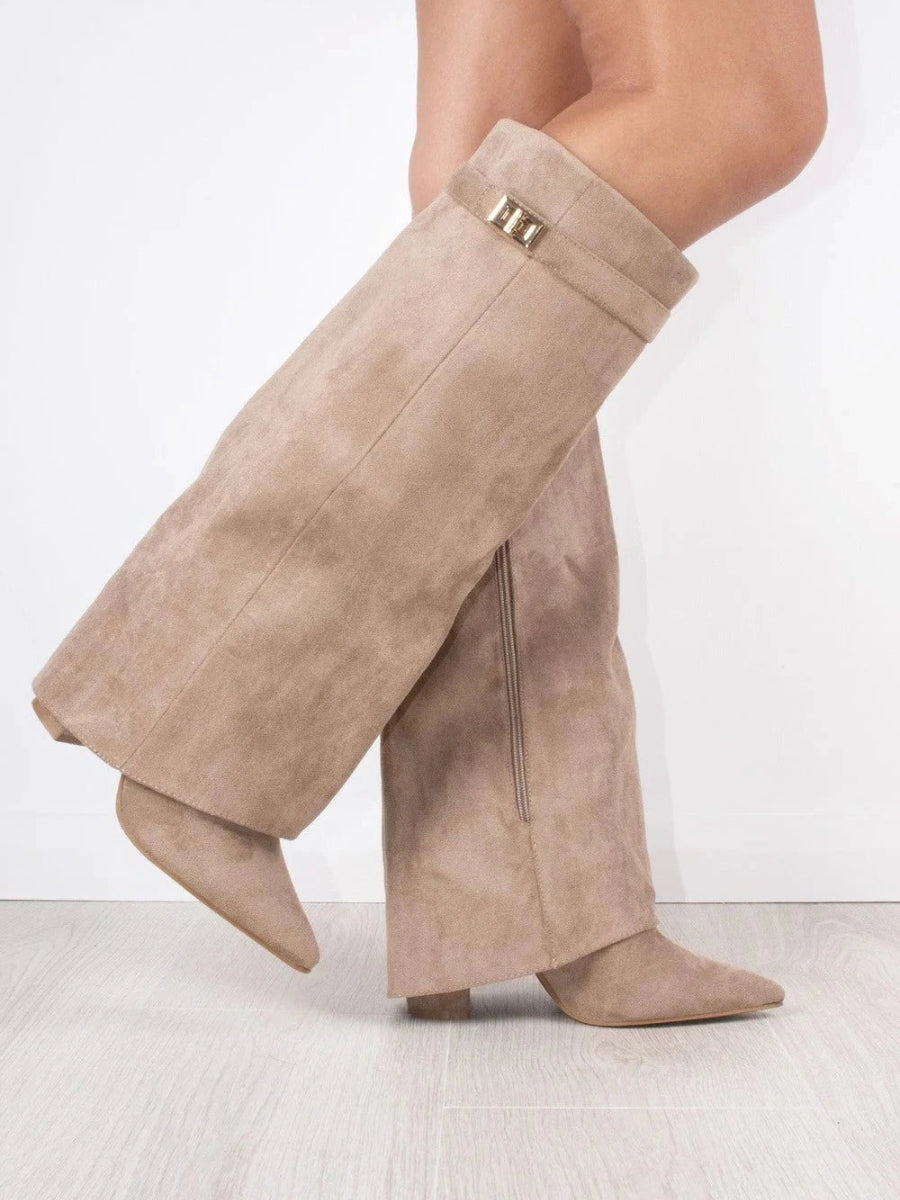 Women's Knee-High Suede Heeled Boots