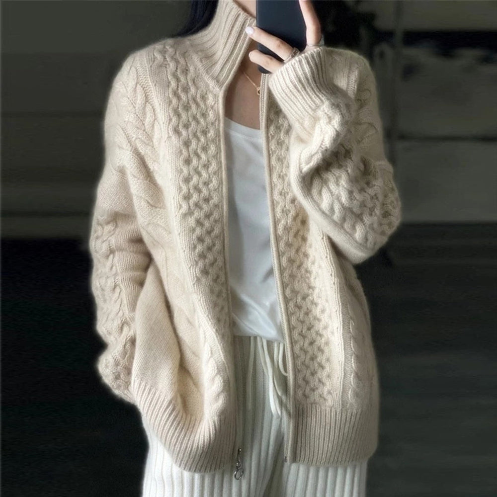 Women's Fine Wool High Neck Cardigan