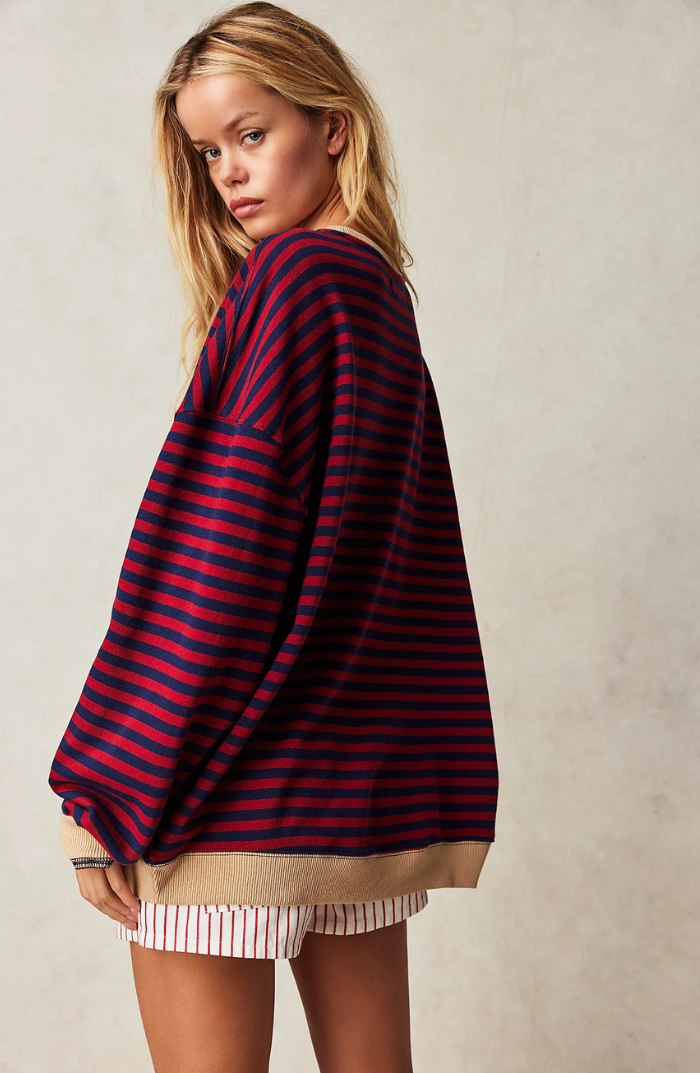 Women's Oversized Pinstripe Sweatshirt with Drop Shoulders