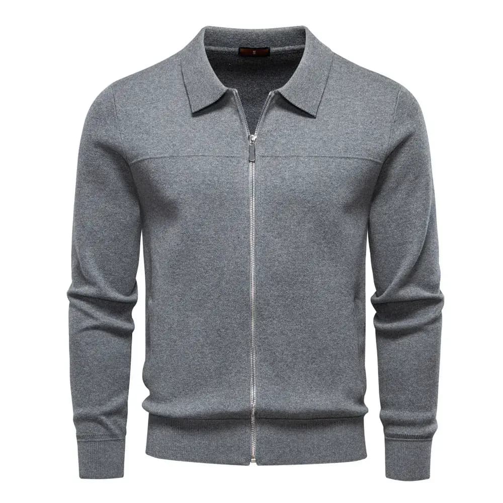 Men's Full-Zip Collared Knit Sweater
