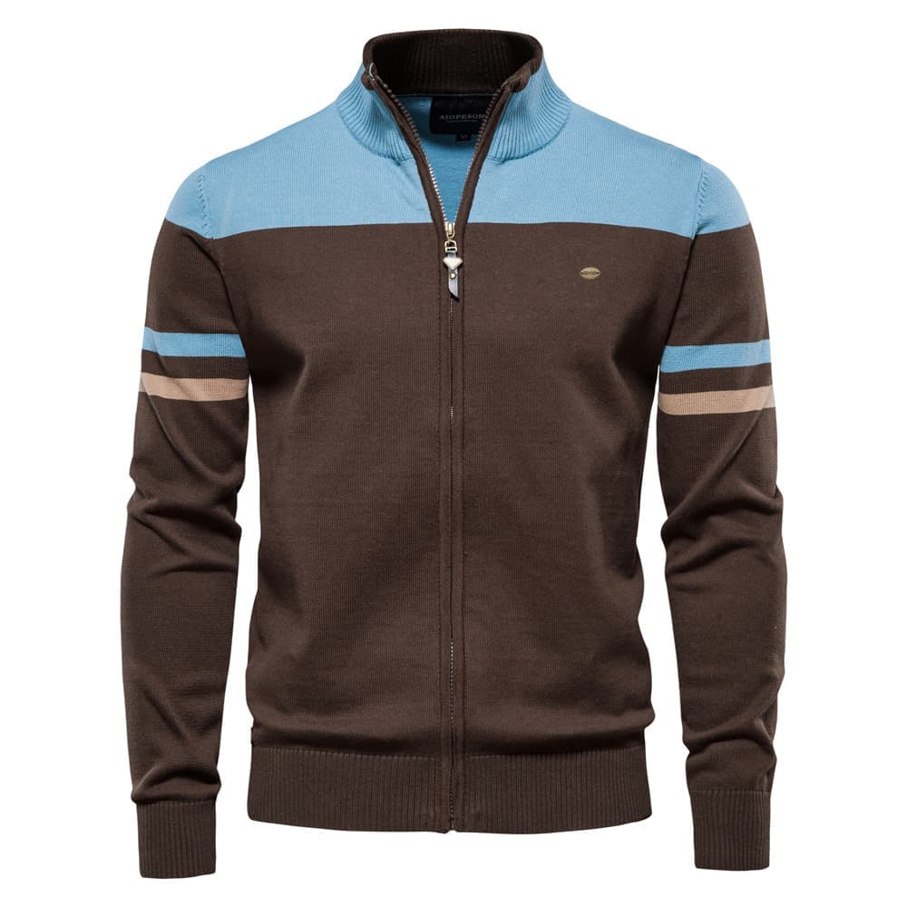Men's Colorblock Zip-Up Knit Cardigan