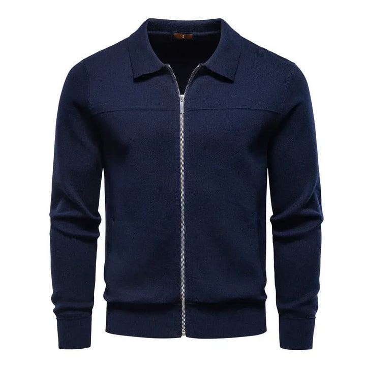 Men's Full-Zip Collared Knit Sweater