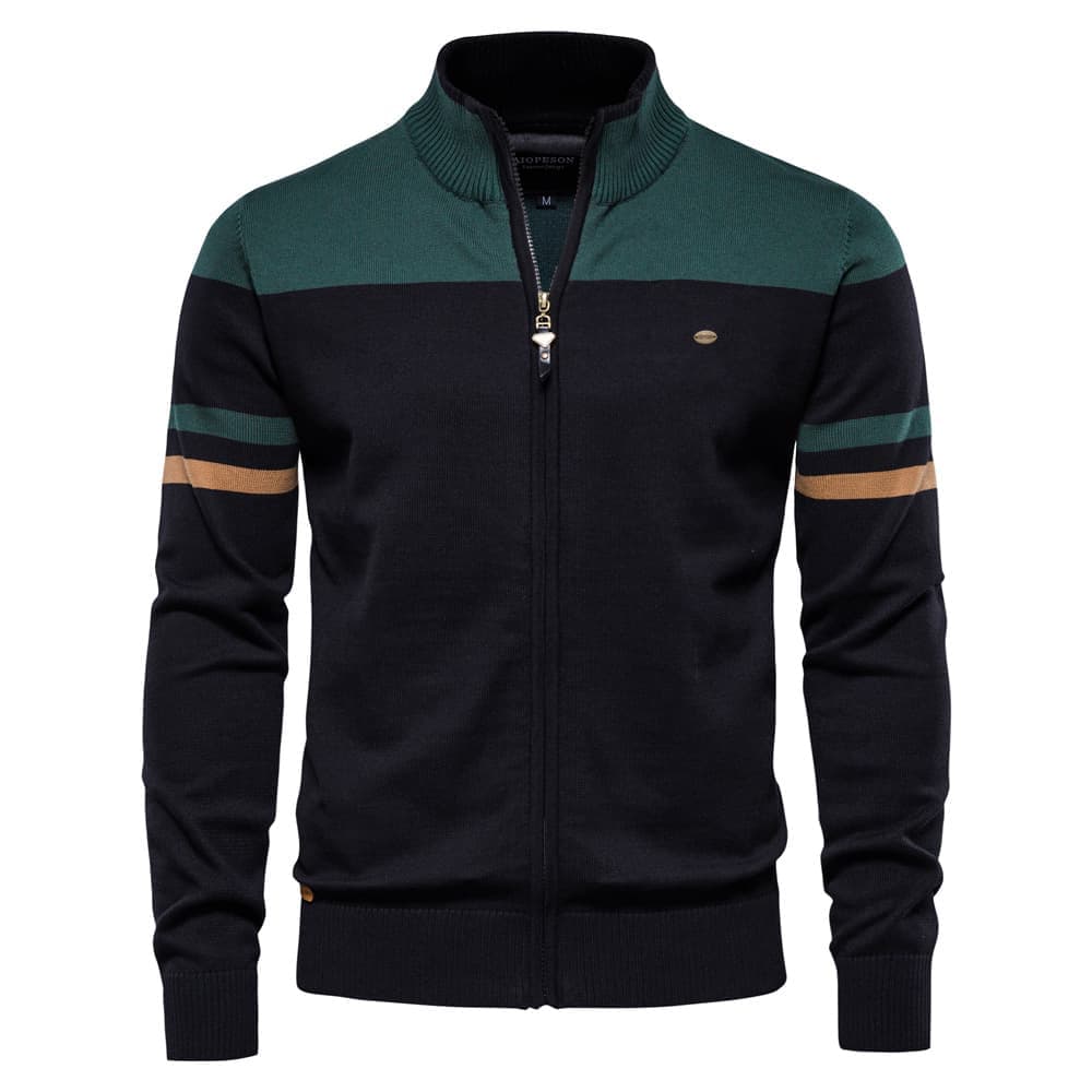 Men's Colorblock Zip-Up Knit Cardigan