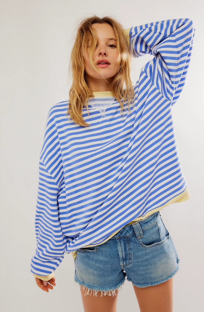 Women's Oversized Pinstripe Sweatshirt with Drop Shoulders