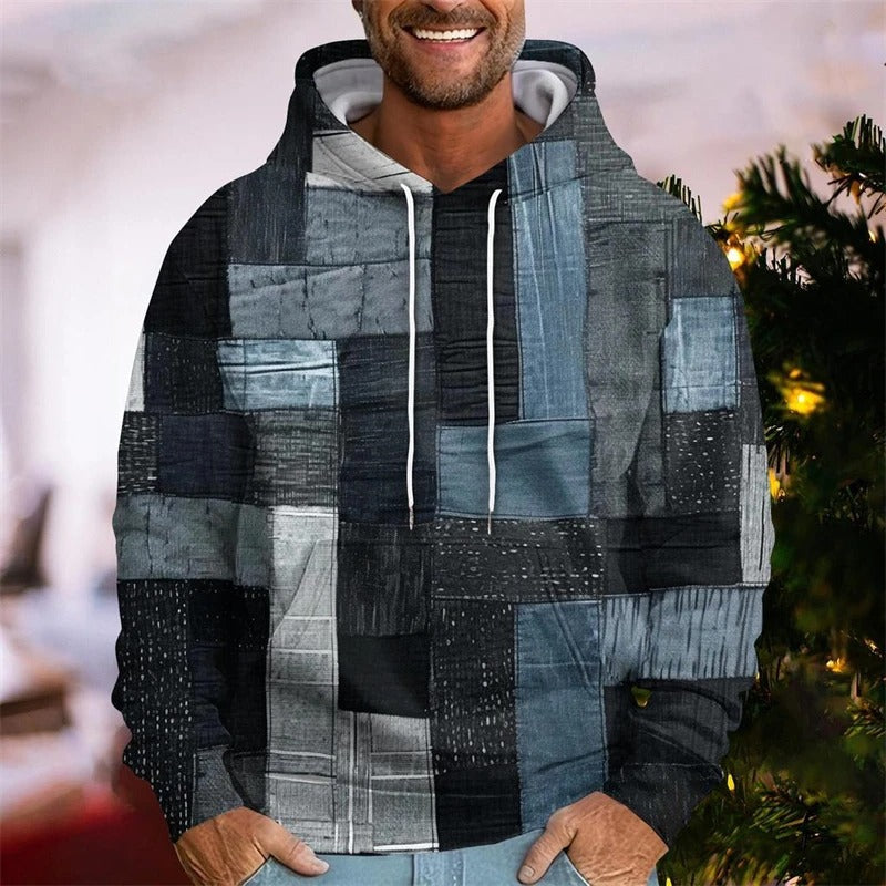Men's Patchwork Print Hoodie for Stylish Comfort