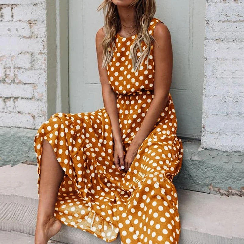Women's Smart Dot Dress with Waist Detail
