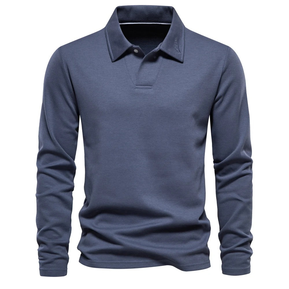 Men's Elegant Long-Sleeved Polo Shirt for Stylish Comfort