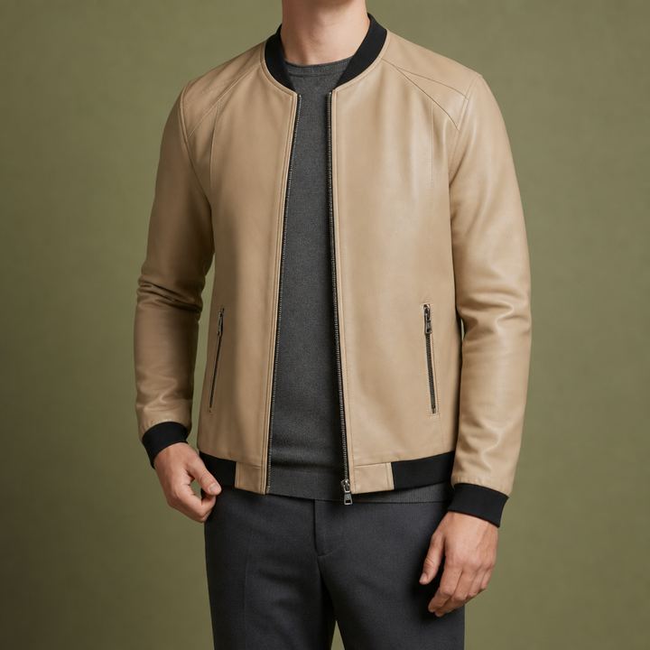 Men's Leather Bomber Jacket