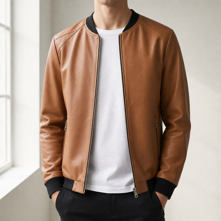 Men's Faux Leather Bomber Jacket