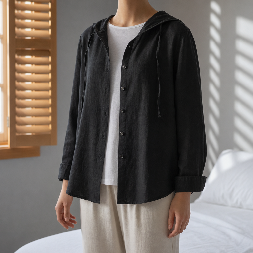 Women's Striped Linen Hoodie Shirt