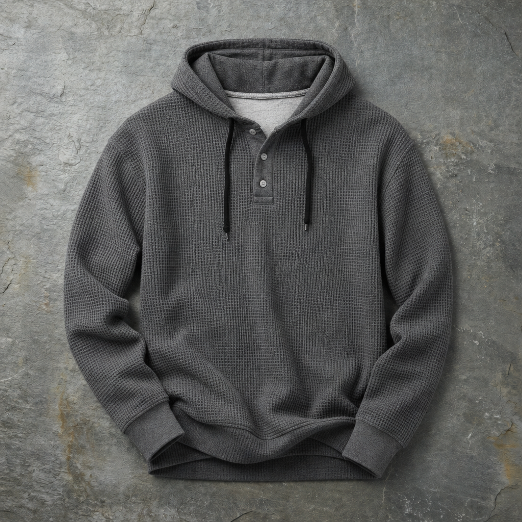 Men's Waffle Knit Henley Hoodie