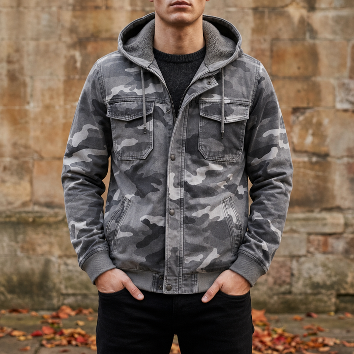 Men's Camo Hooded Cargo Jacket