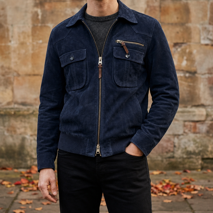 Men's Retro Suede Bomber Jacket