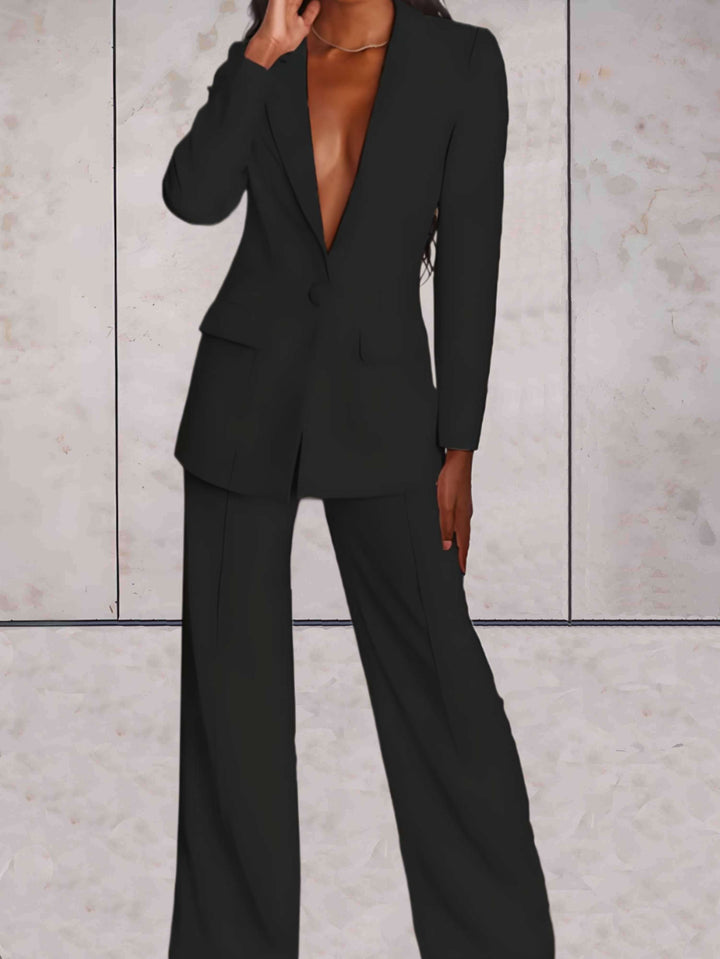 Women's Formal Business Jacket and Wide-Leg Trousers 2-Piece Set