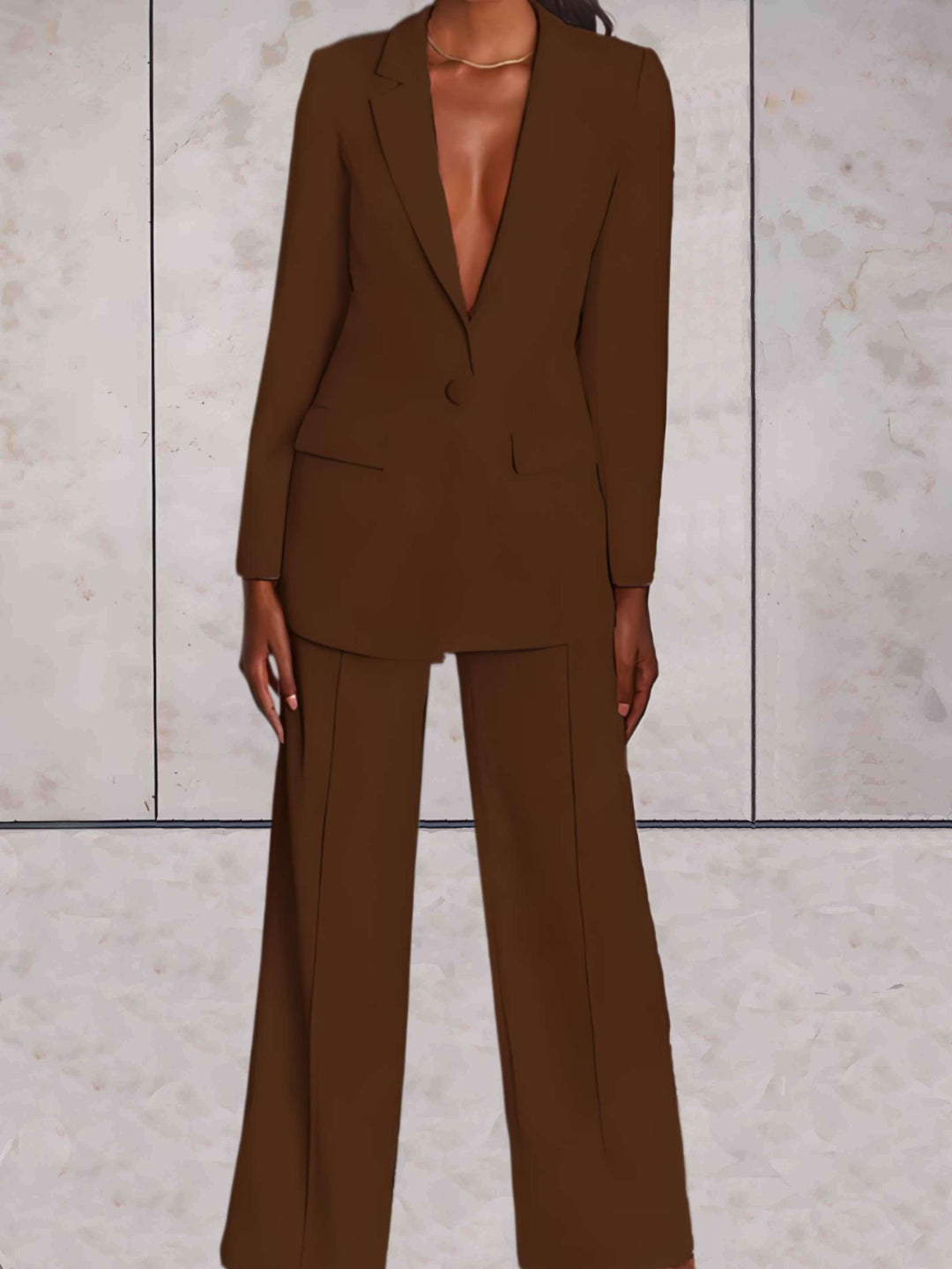 Women's Formal Business Jacket and Wide-Leg Trousers 2-Piece Set