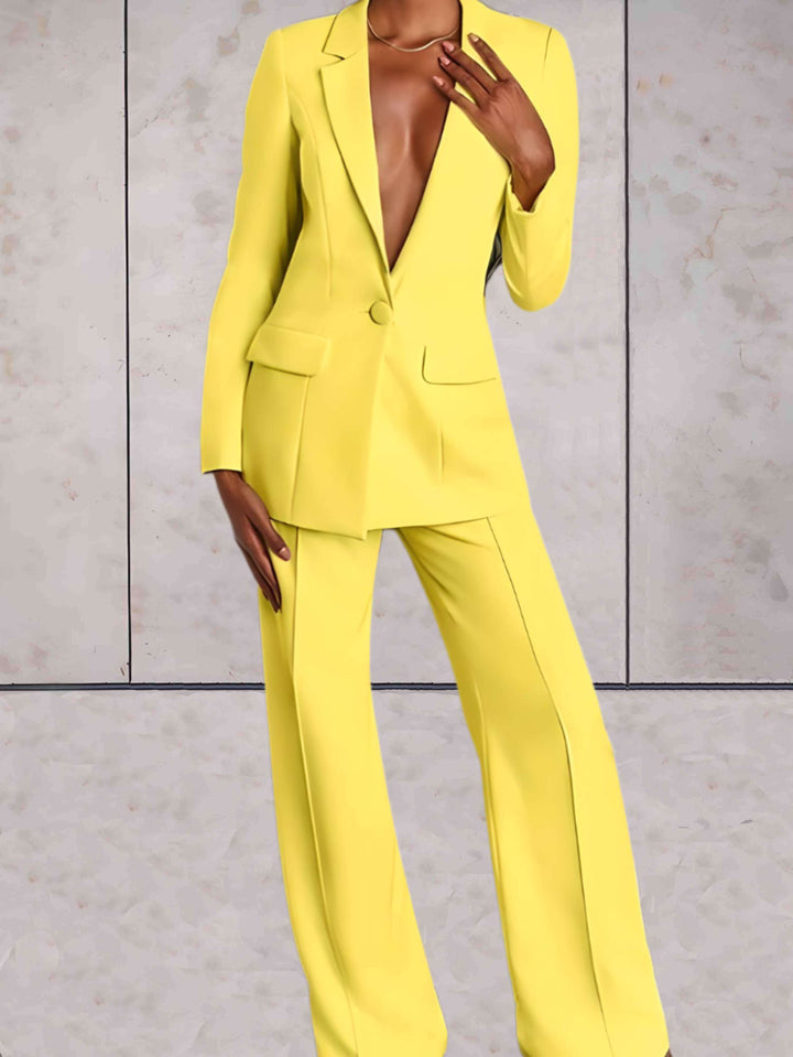Women's Formal Business Jacket and Wide-Leg Trousers 2-Piece Set