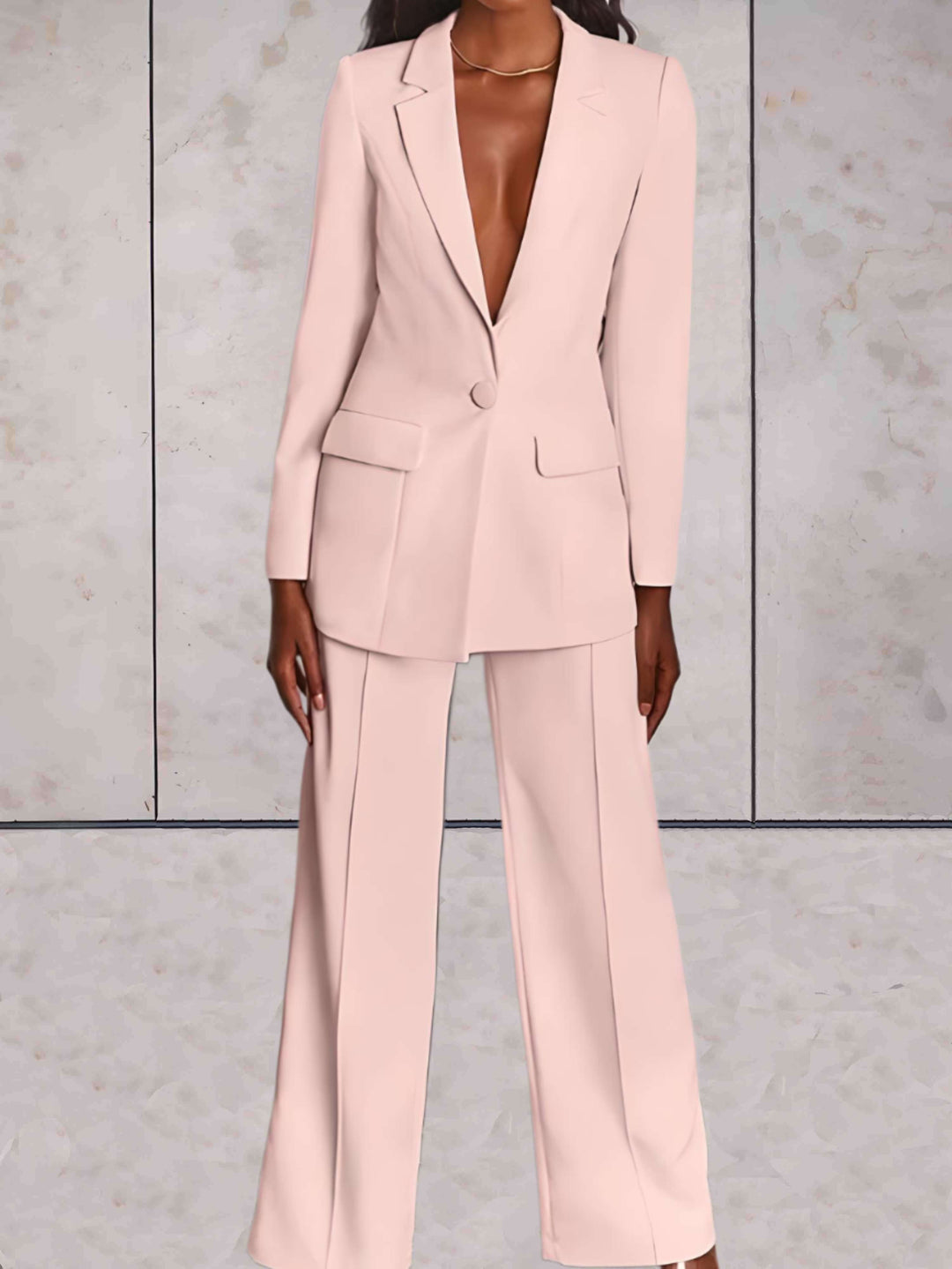 Women's Formal Business Jacket and Wide-Leg Trousers 2-Piece Set