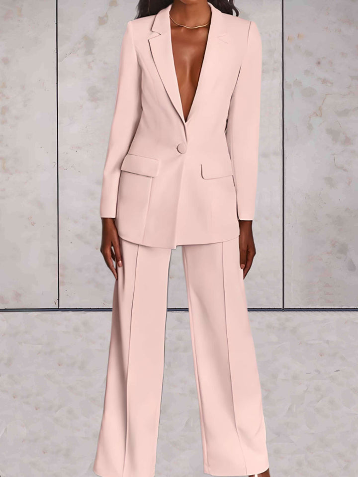 Women's Formal Business Jacket and Wide-Leg Trousers 2-Piece Set