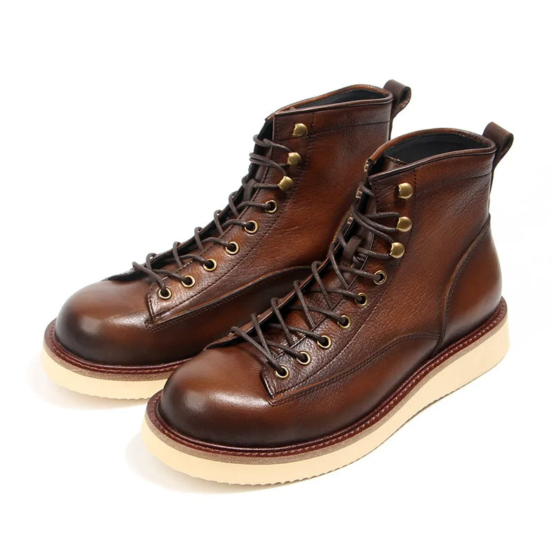 Men's Classic Lace-Up Boots with Contrast Sole