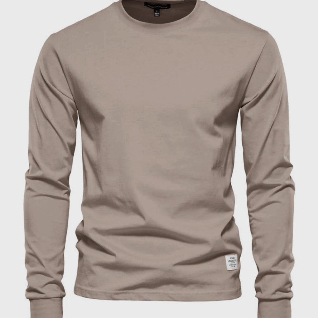 Men's Cotton Long-Sleeved Round Neck Shirt