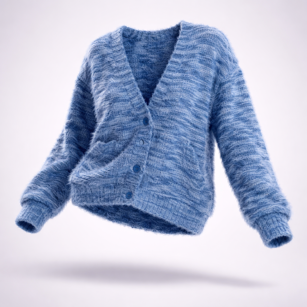 Women's V-Front Brushed Cardigan with Drop Shoulders
