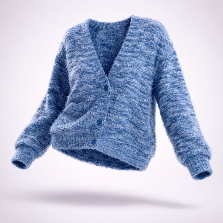 Women's V-Front Brushed Cardigan with Drop Shoulders