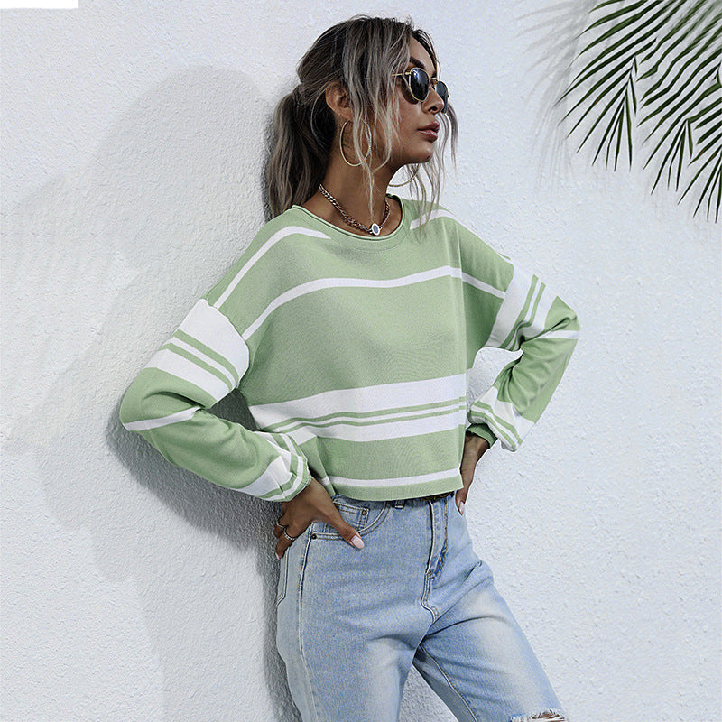 Women's Oversized Striped Sweatshirt with Loose-Fitting Sleeves
