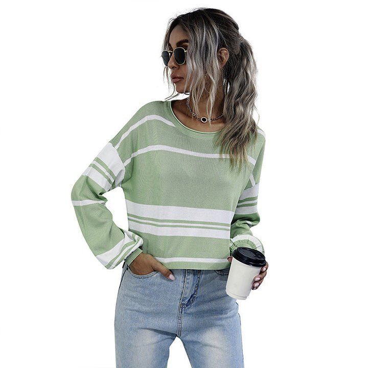 Women's Oversized Striped Sweatshirt with Loose-Fitting Sleeves