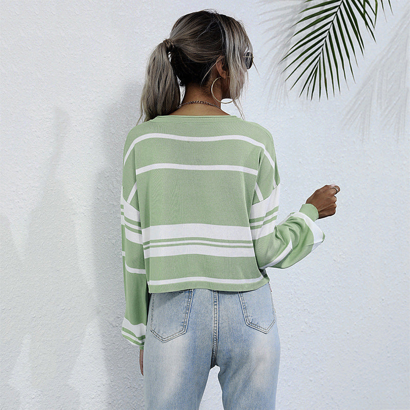 Women's Oversized Striped Sweatshirt with Loose-Fitting Sleeves