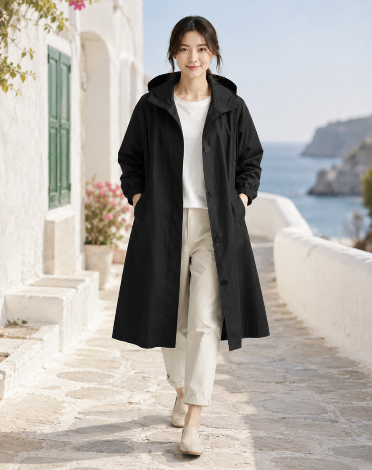 Women's Lightweight Hooded Trench Coat for Everyday Wear