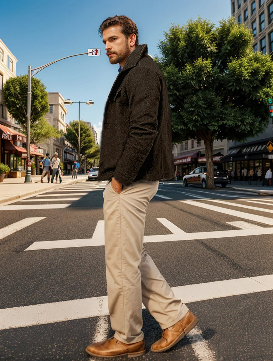 Men's Classic Wool Jacket with Breast Pockets for Stylish Comfort