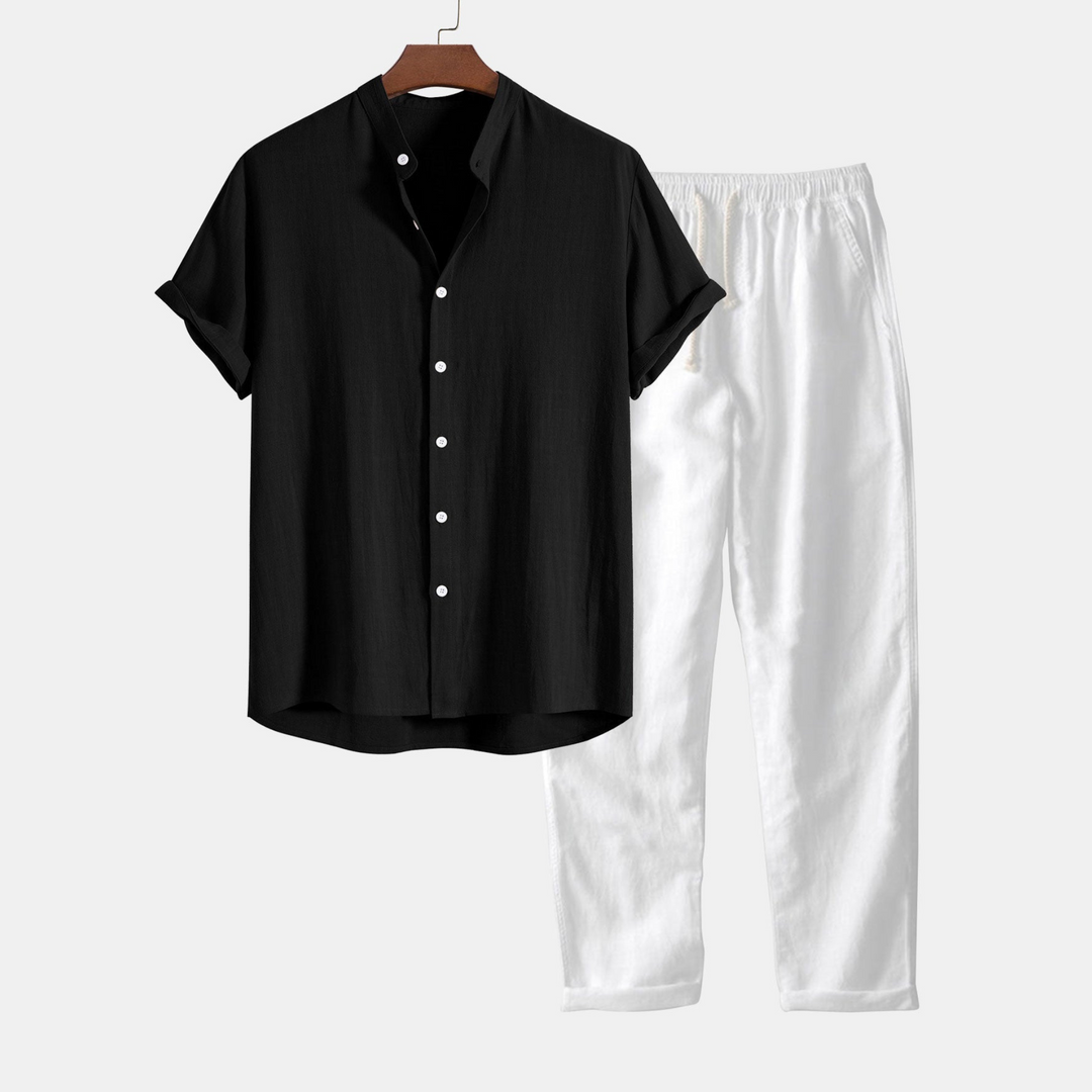 Men's Crumpled Cotton Henley Shirt for Casual Style