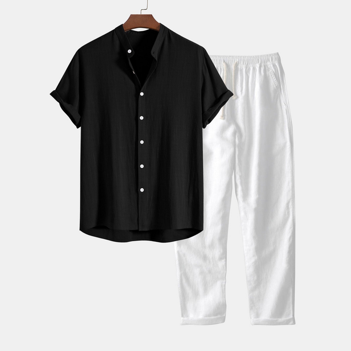 Men's Crumpled Cotton Henley Shirt for Casual Style
