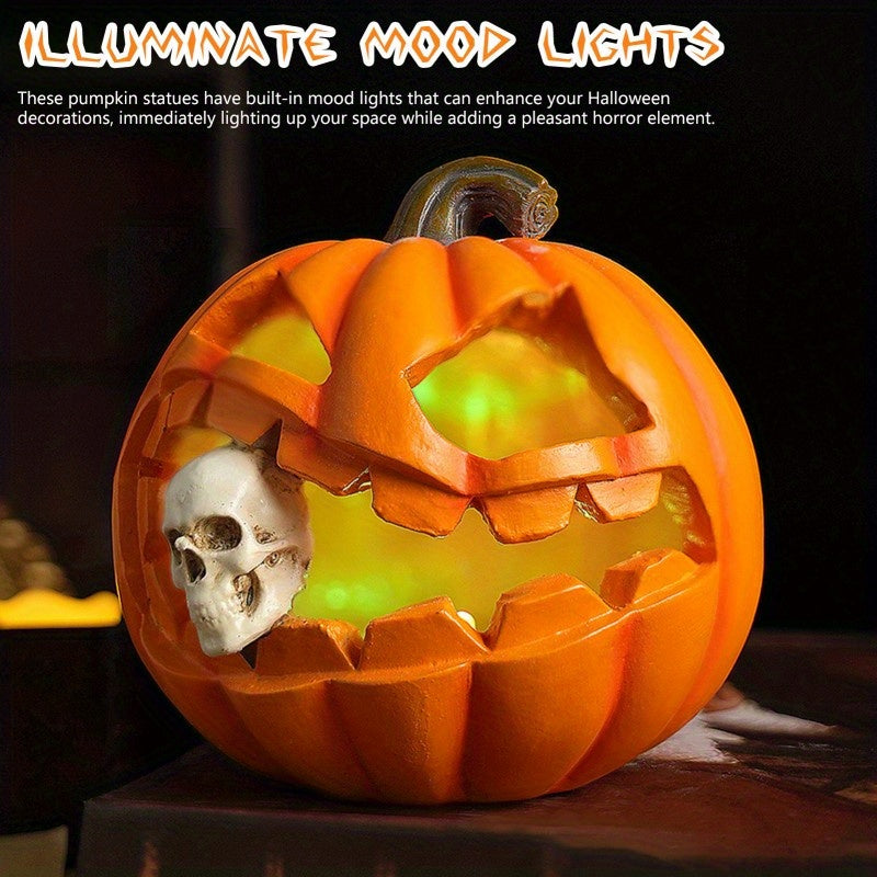 Halloween's Carved Jack O'Lantern Ornament with Skull Design in Resin