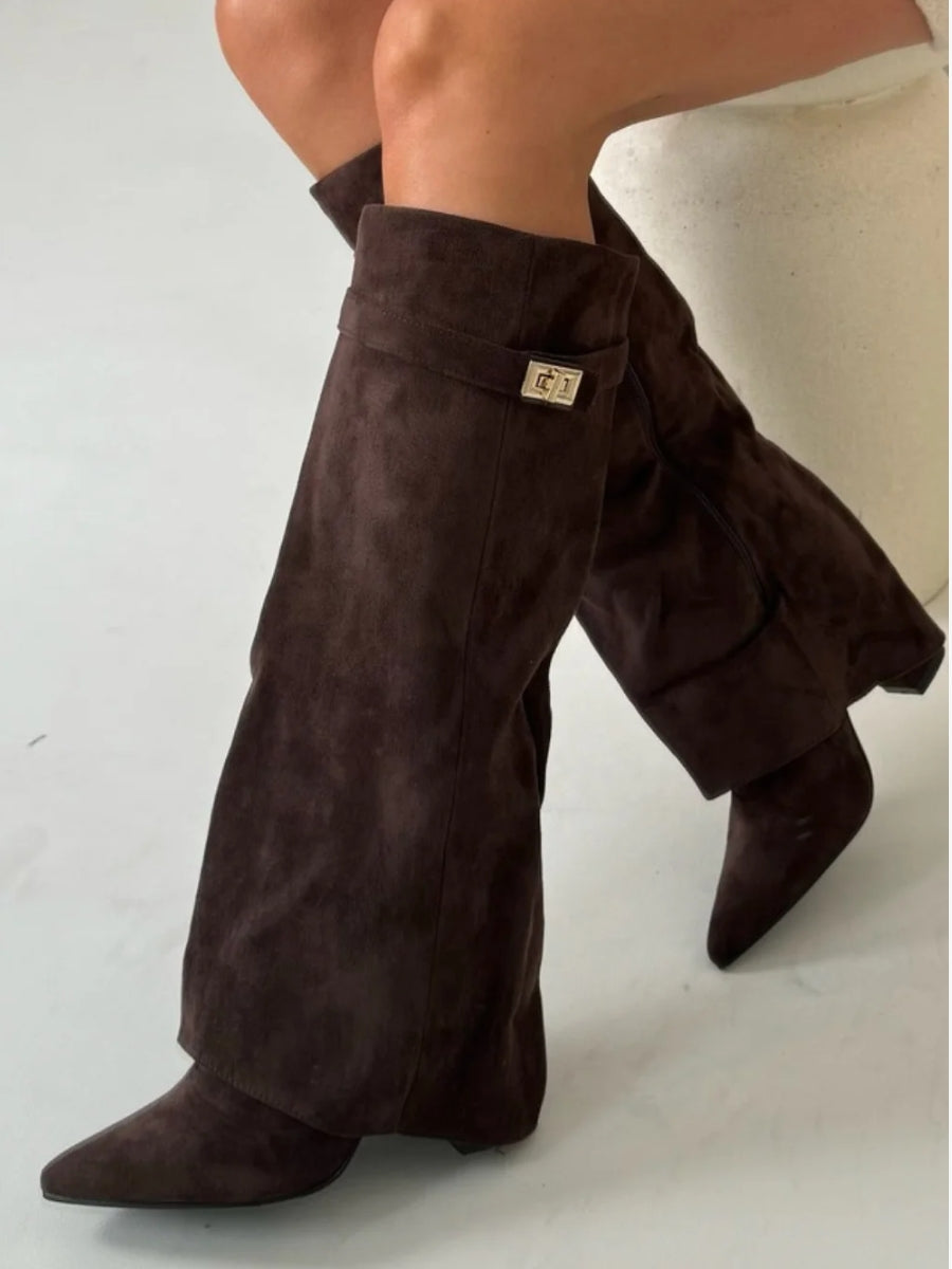 Women's Knee-High Suede Heeled Boots