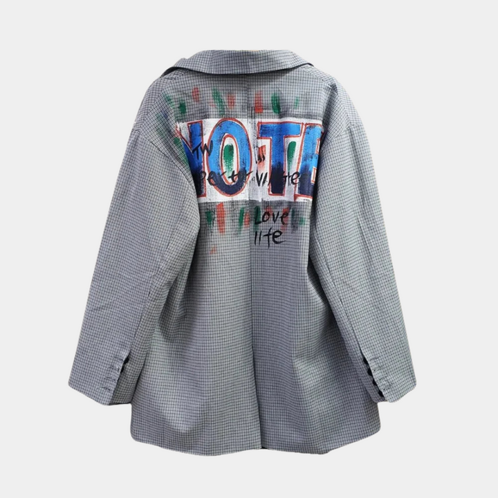 Women's Oversized Blazer with Subtle Check Design