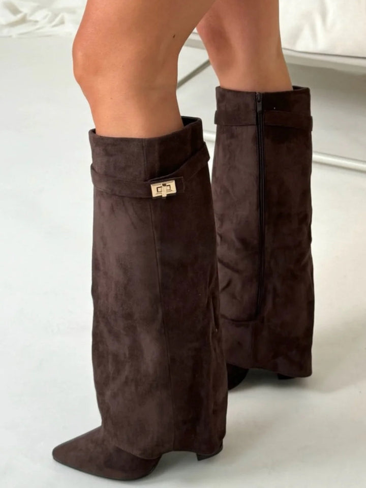 Women's Knee-High Suede Heeled Boots