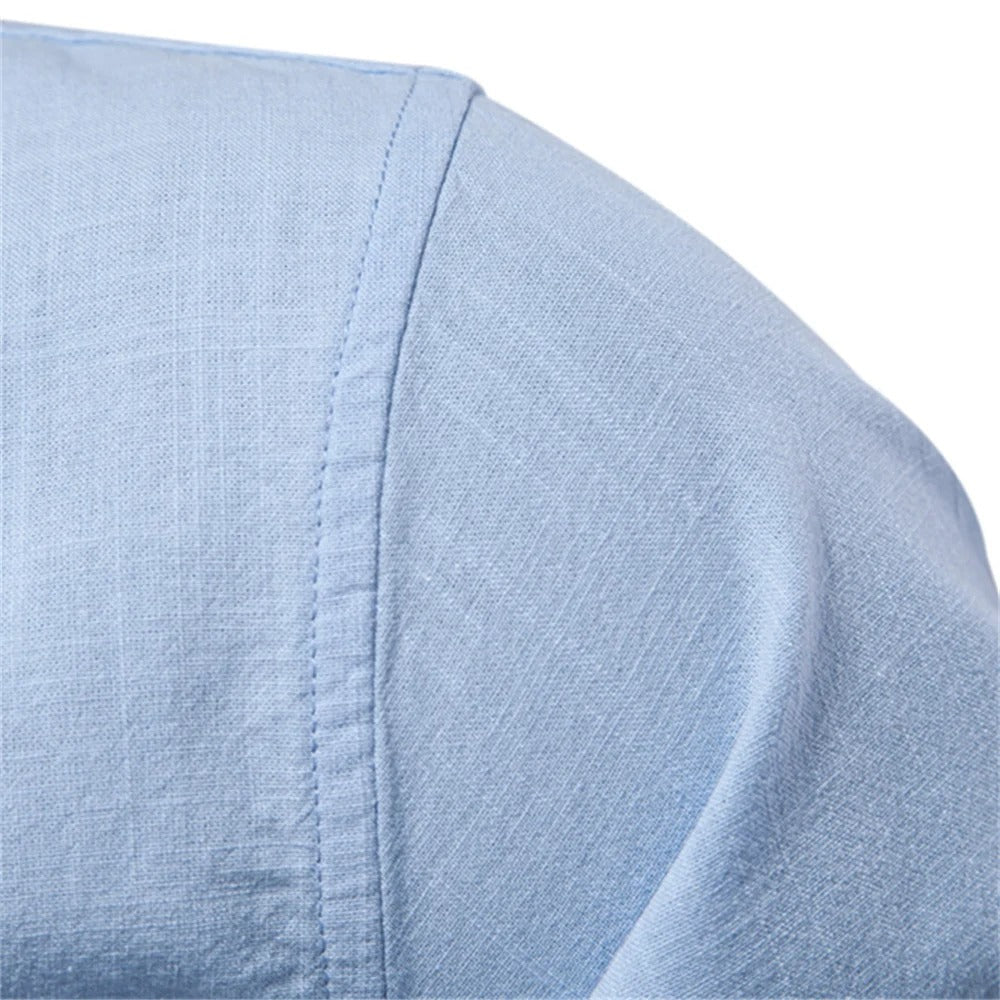 Men's Light Stand-Up Collar Shirt with Button Placket