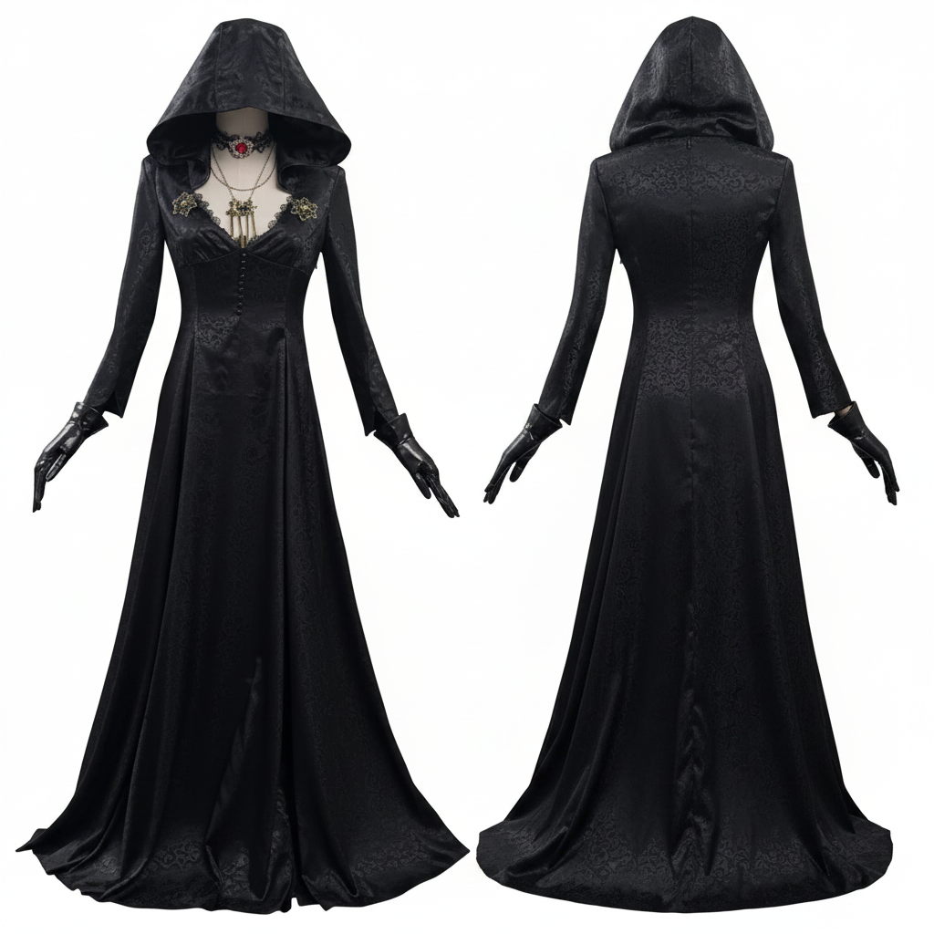 Halloween's Vampire Lady Cosplay Costume with Jacquard Coat and Gown