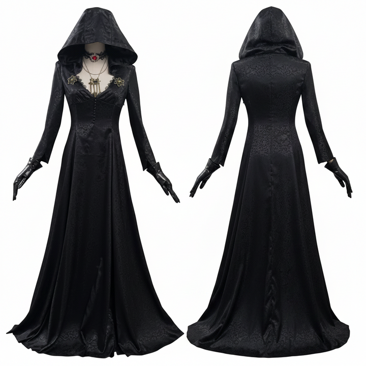 Halloween's Vampire Lady Cosplay Costume with Jacquard Coat and Gown
