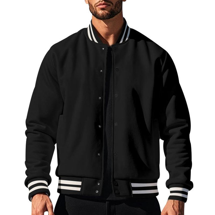 Men's Classic Baseball Jacket with Buttons and Stand-Up Collar