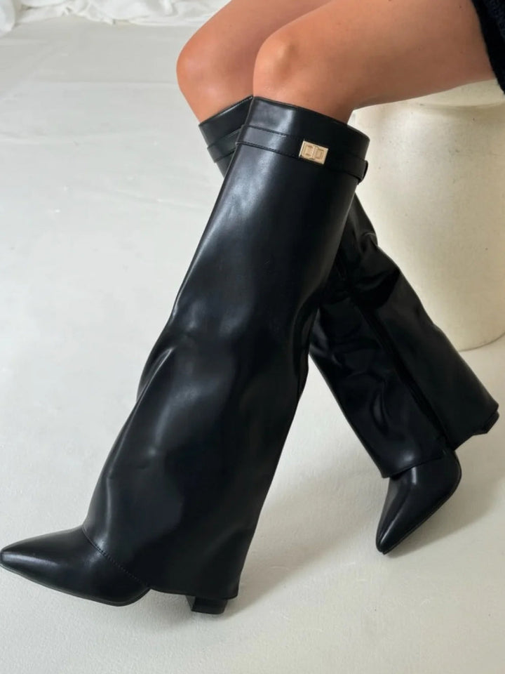 Women's Knee-High Suede Heeled Boots