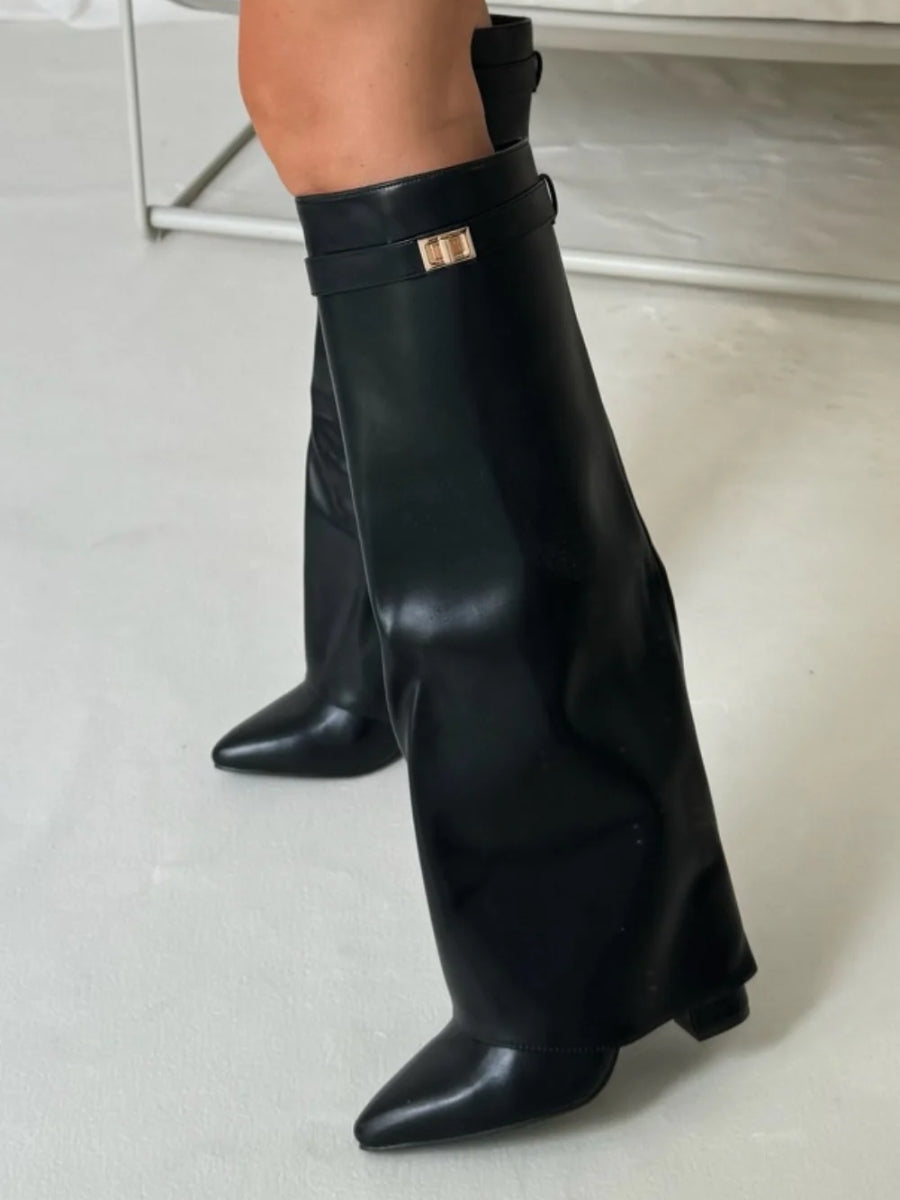 Women's Knee-High Suede Heeled Boots