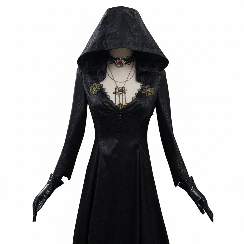 Halloween's Vampire Lady Cosplay Costume with Jacquard Coat and Gown