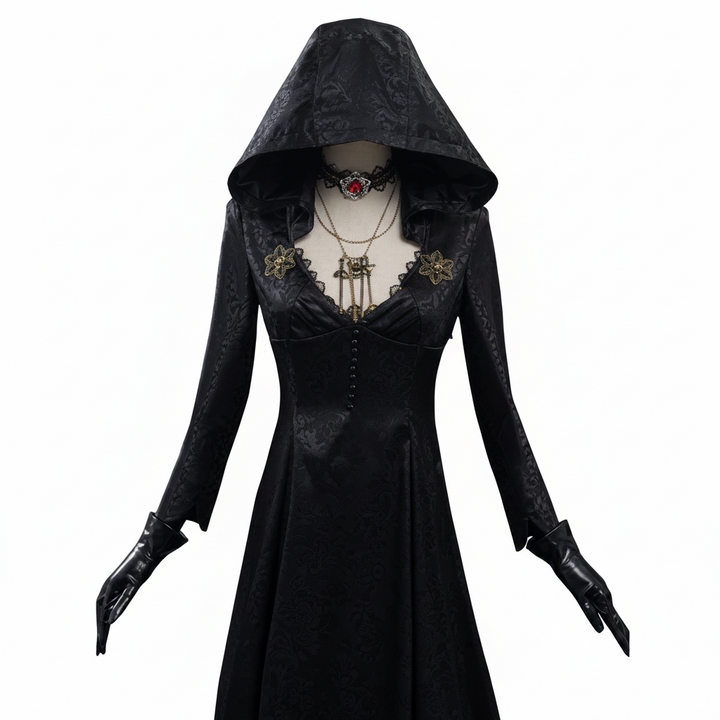 Halloween's Vampire Lady Cosplay Costume with Jacquard Coat and Gown