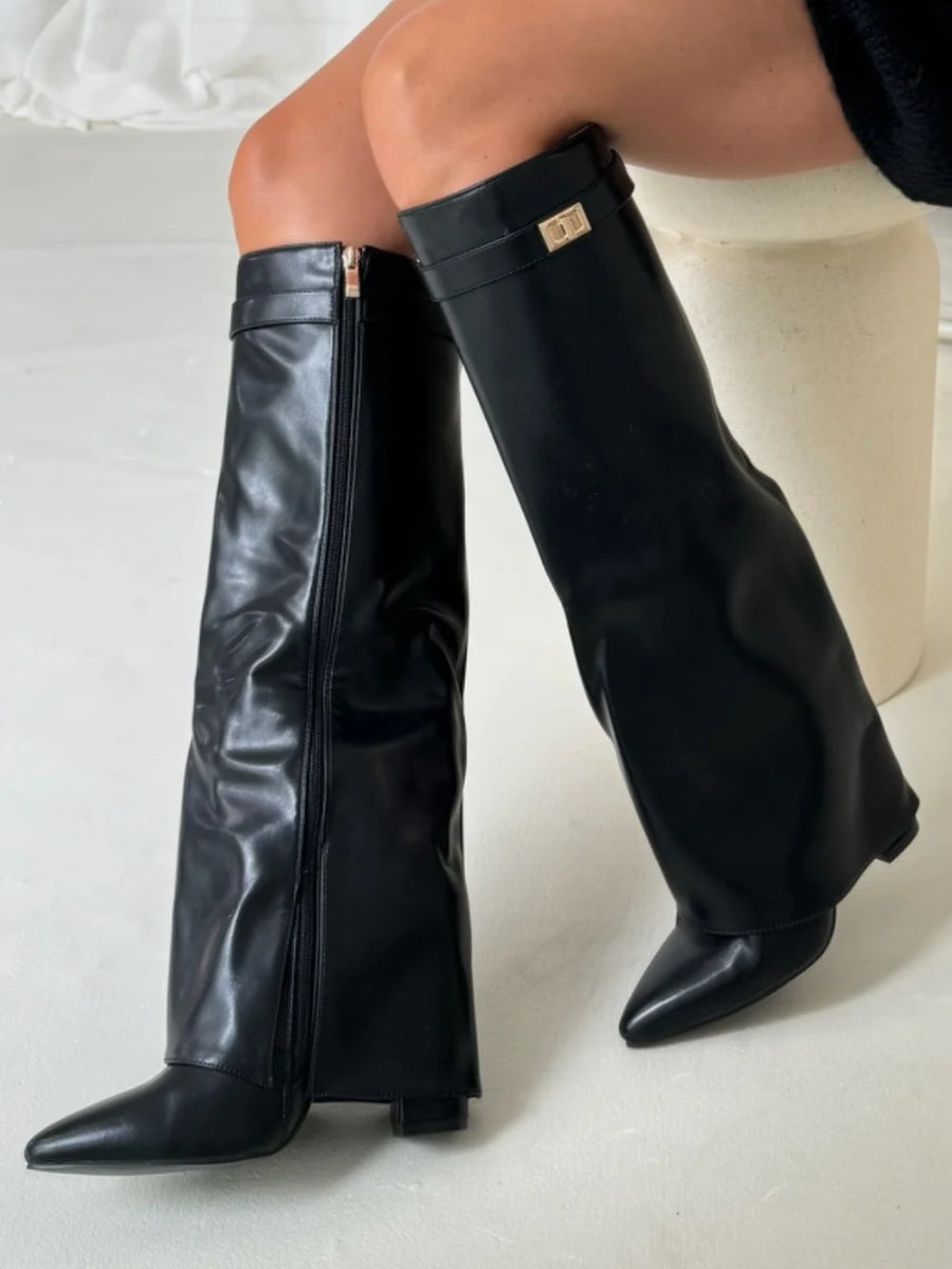 Women's Knee-High Suede Heeled Boots
