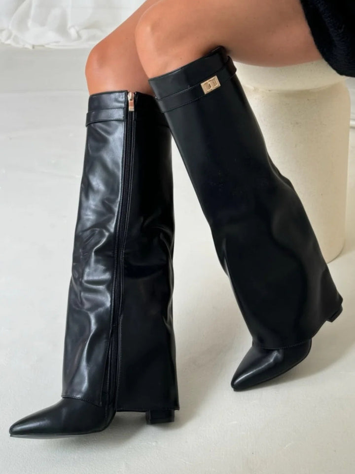 Women's Knee-High Suede Heeled Boots