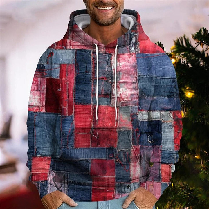 Men's Patchwork Print Hoodie for Stylish Comfort